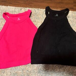 aerie Ribbed High-Neck Crop Tops in Hot Pink and Black